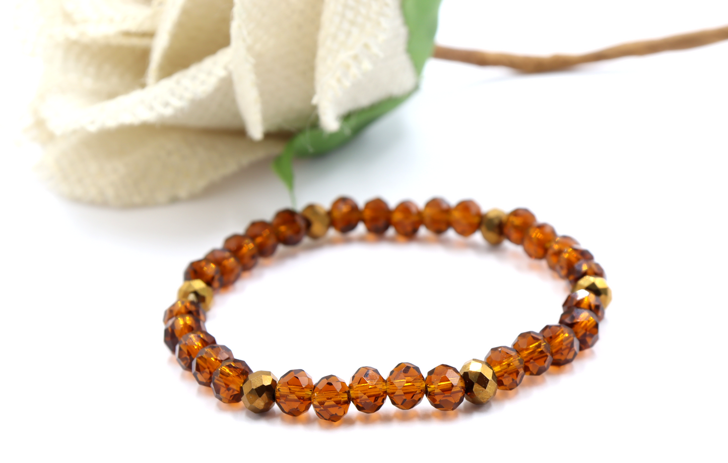 Golden Wheat Harvest - Gold and Brown Fall Autumn Glass Bead Stretch Bracelet by Monkey's Mojo