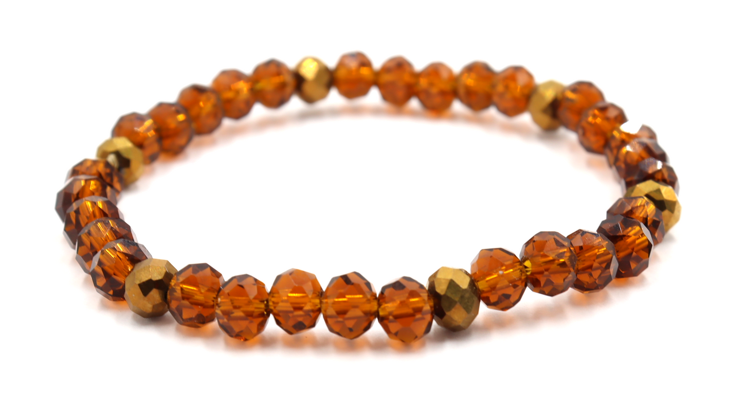 Golden Wheat Harvest - Gold and Brown Fall Autumn Glass Bead Stretch Bracelet by Monkey's Mojo