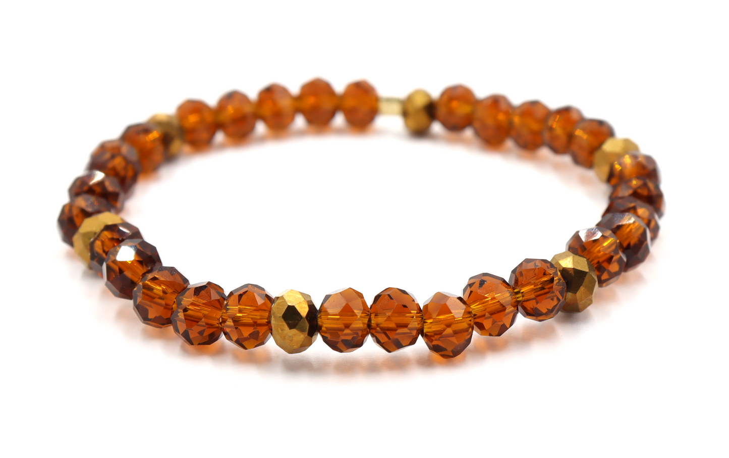 Golden Wheat Harvest - Gold and Brown Fall Autumn Glass Bead Stretch Bracelet by Monkey's Mojo