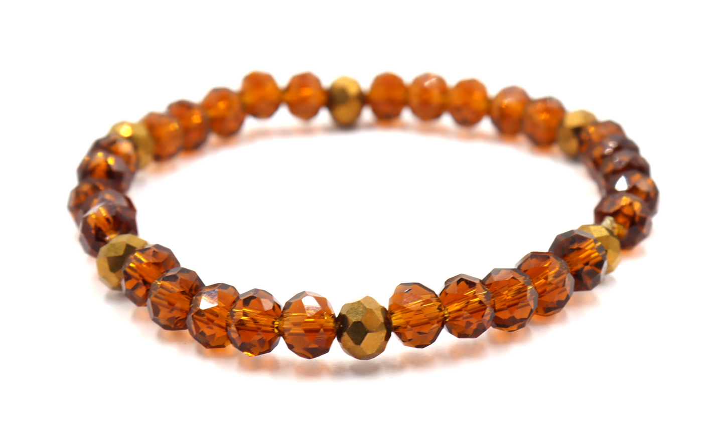 Golden Wheat Harvest - Gold and Brown Fall Autumn Glass Bead Stretch Bracelet by Monkey's Mojo