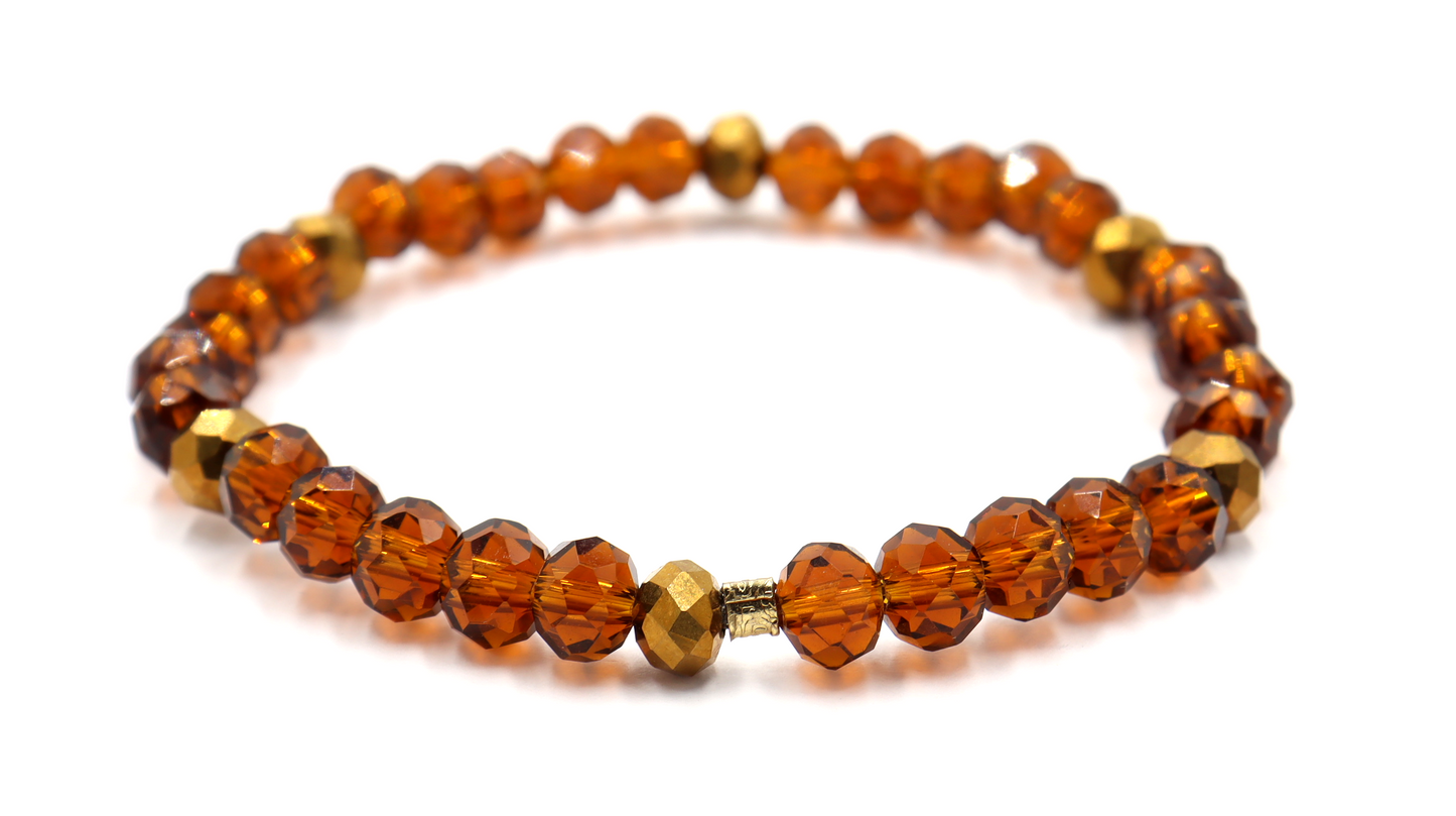 Golden Wheat Harvest - Gold and Brown Fall Autumn Glass Bead Stretch Bracelet by Monkey's Mojo