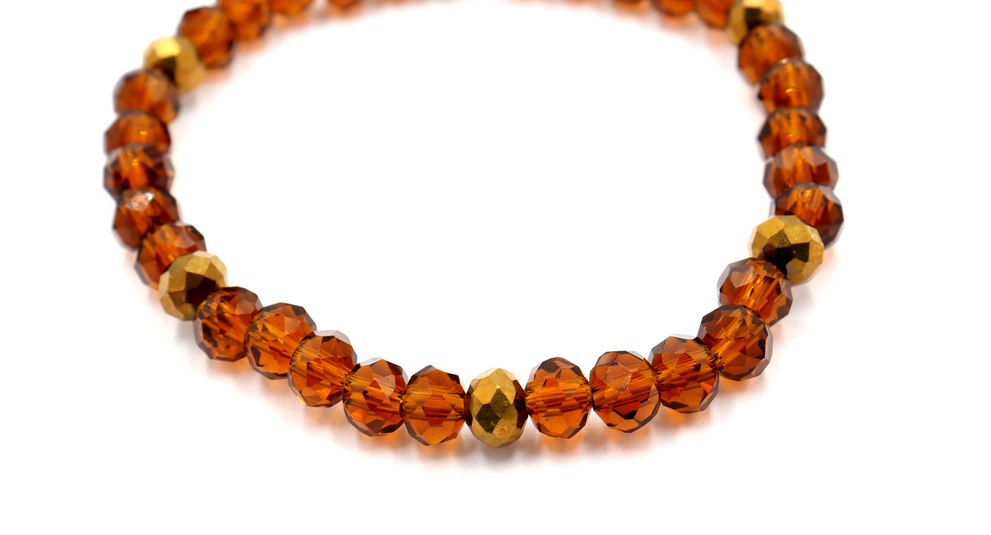 Golden Wheat Harvest - Gold and Brown Fall Autumn Glass Bead Stretch Bracelet by Monkey's Mojo