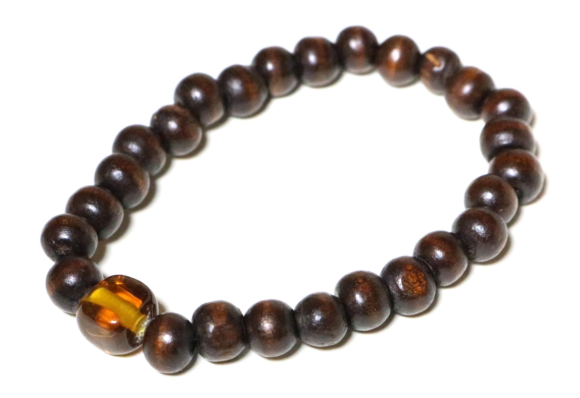 Citrine Honey Yellow Glass Bead and Dark Wooden Dream Beads Bracelet - Monkeysmojo