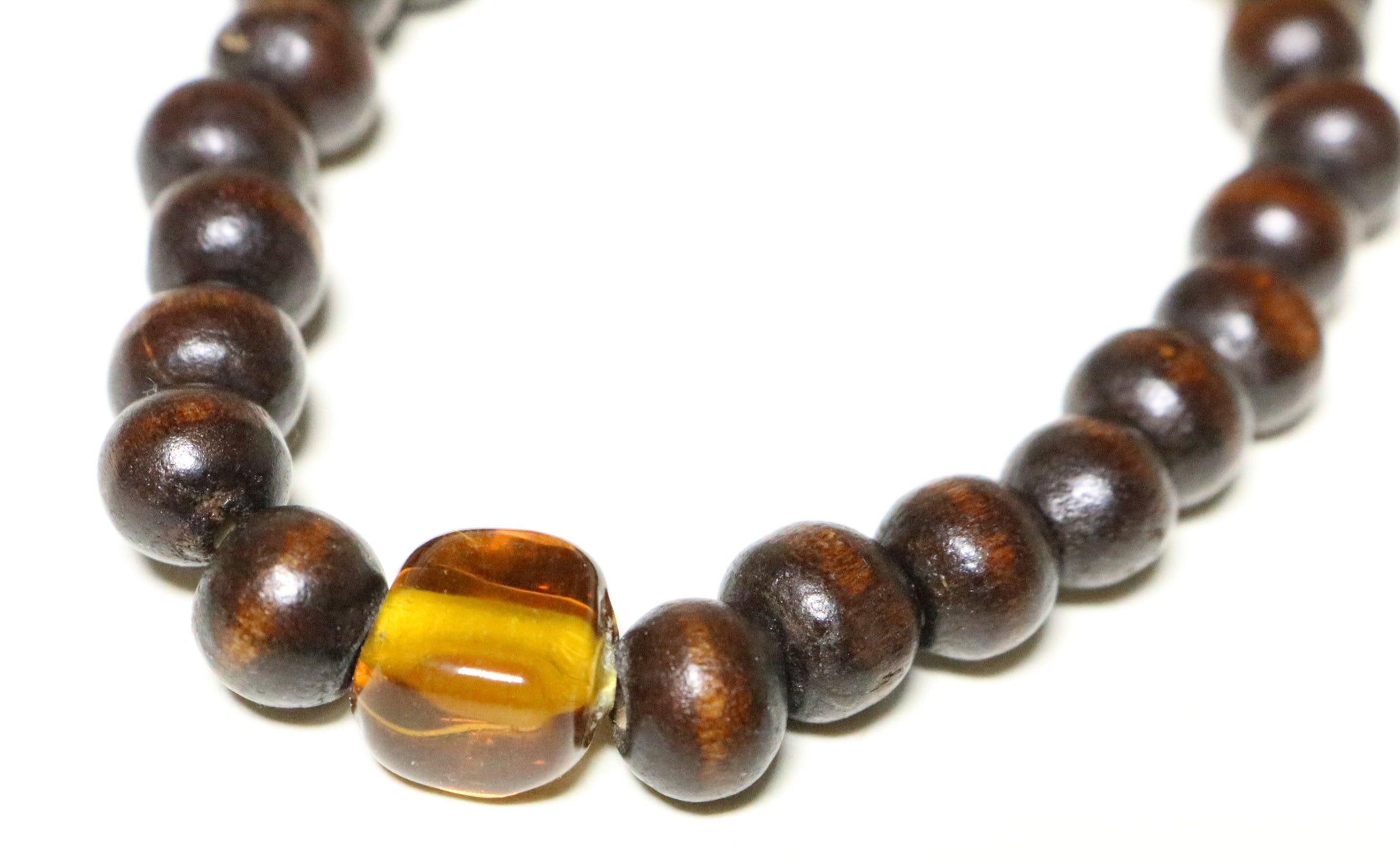 Citrine Honey Yellow Glass Bead and Dark Wooden Dream Beads Bracelet - Monkeysmojo