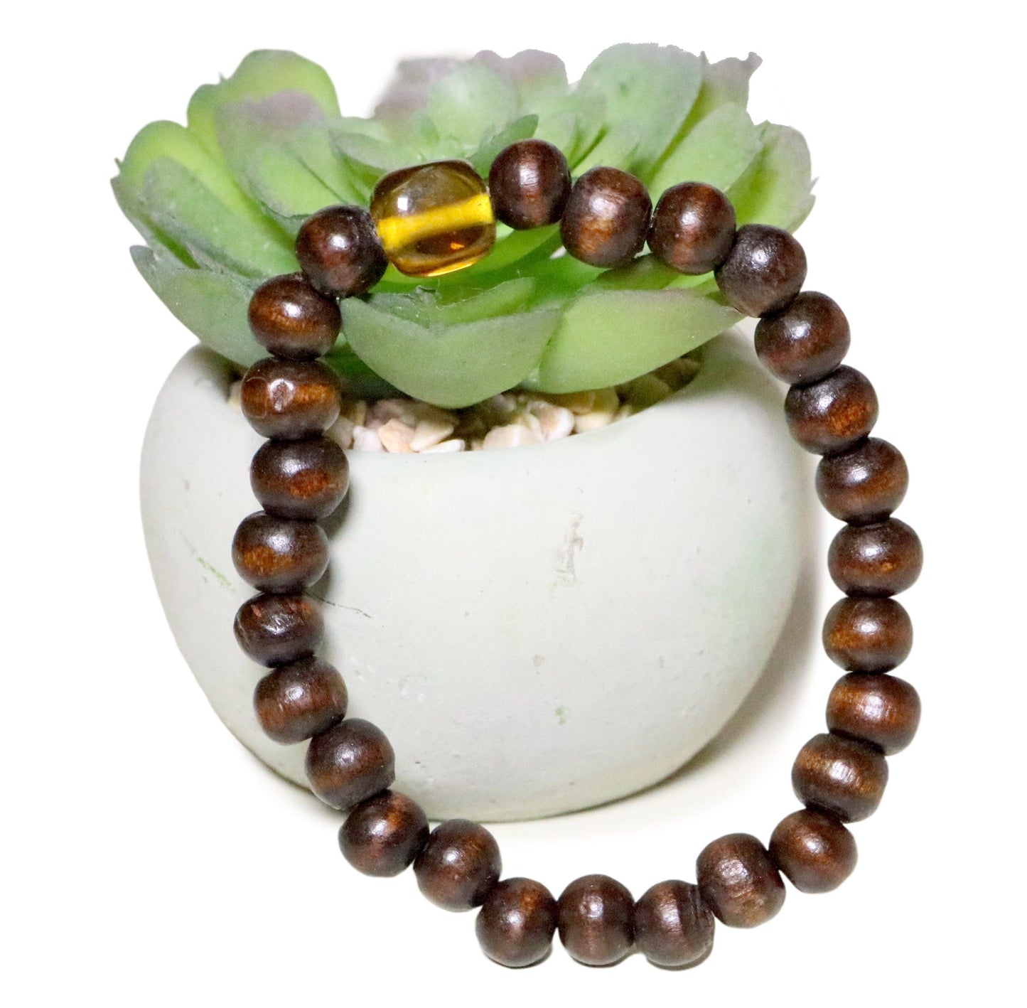 Citrine Honey Yellow Glass Bead and Dark Wooden Dream Beads Bracelet - Monkeysmojo