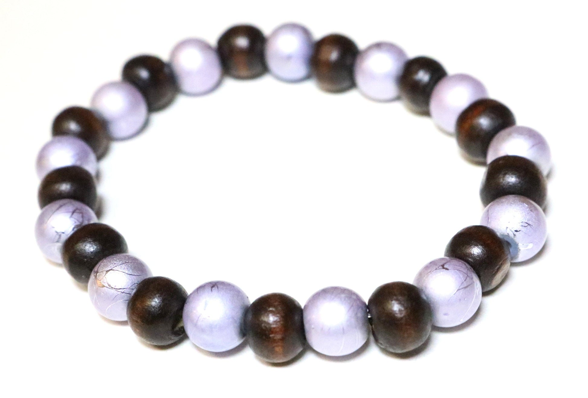 Ship Meets Sea Nautical Blue Metallic Glass Beads with Dark Brown Wooden Beads Bracelet - Monkeysmojo