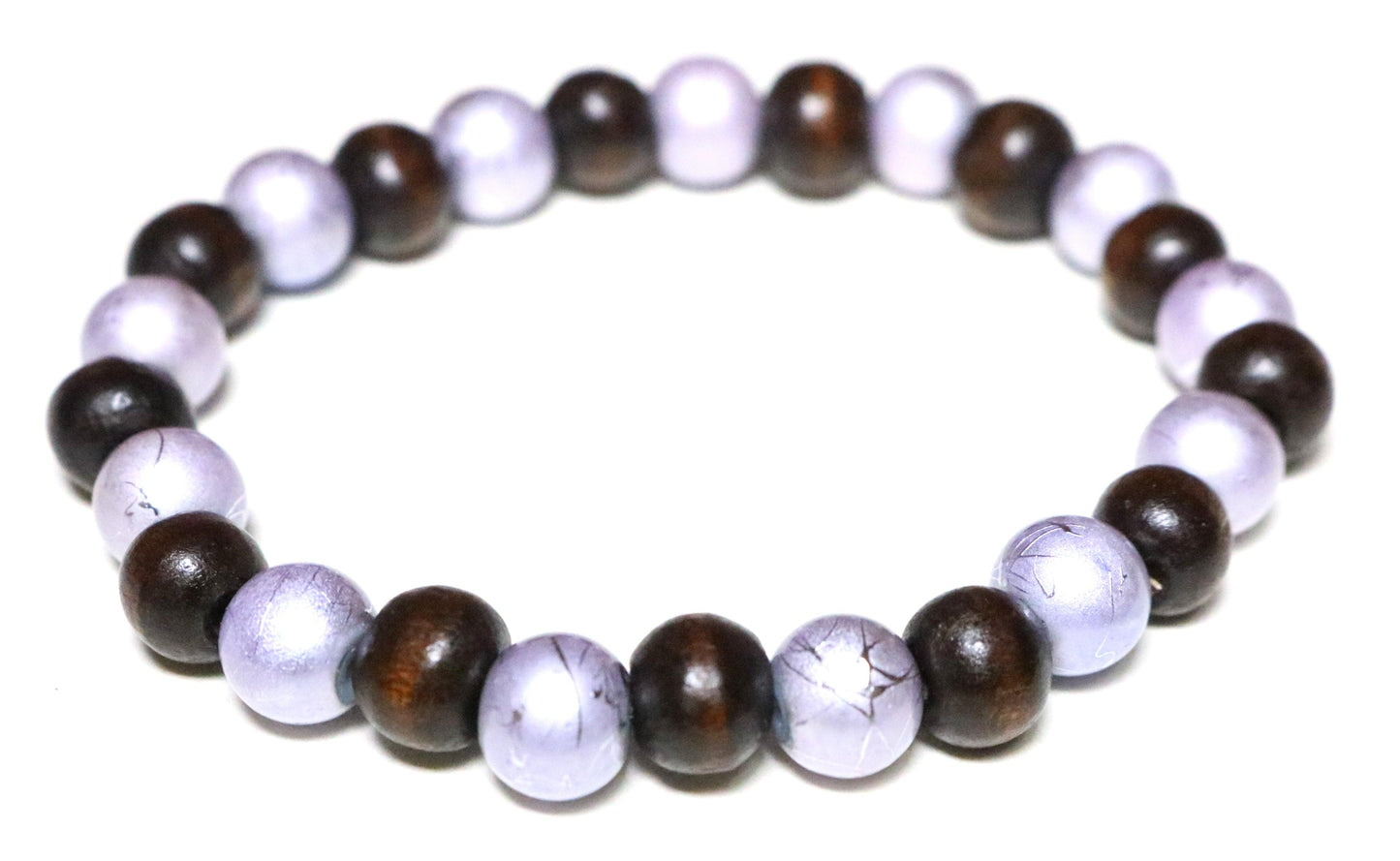 Ship Meets Sea Nautical Blue Metallic Glass Beads with Dark Brown Wooden Beads Bracelet - Monkeysmojo