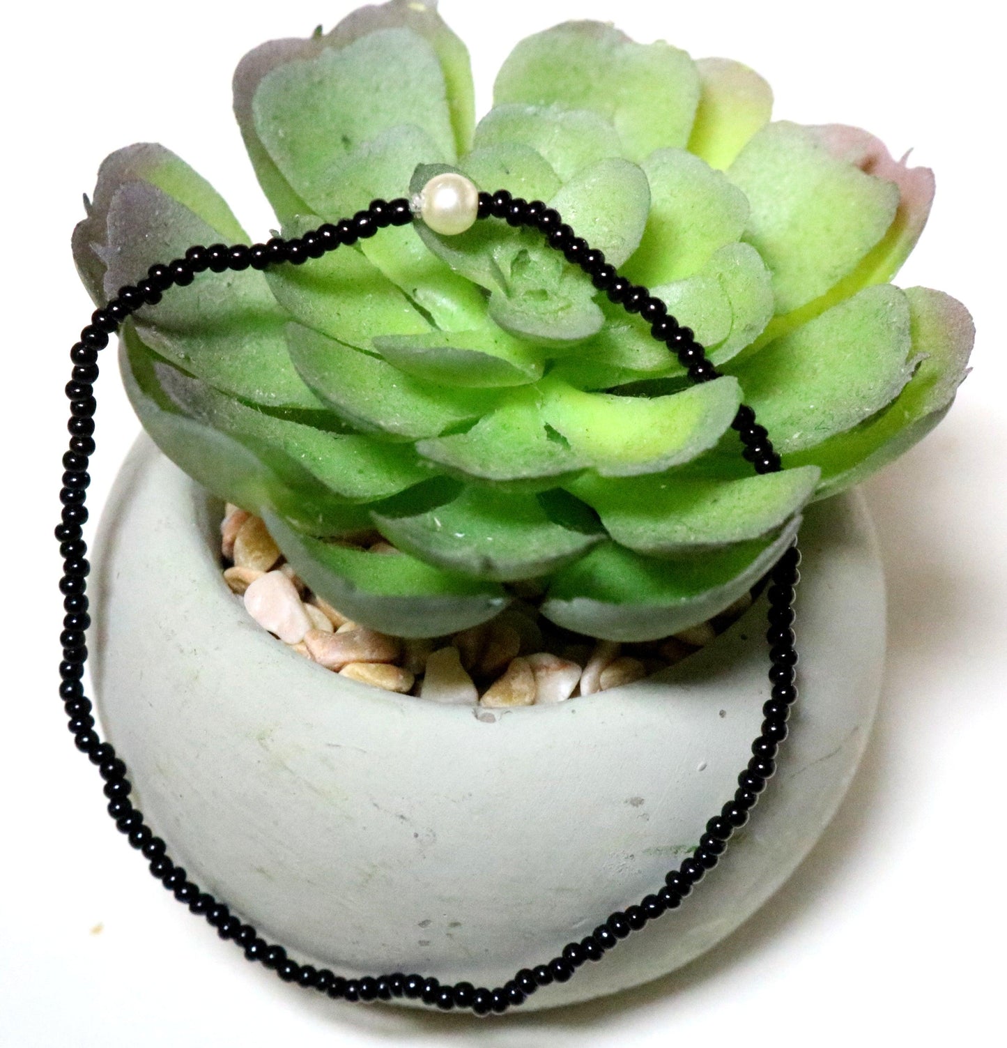 Domino Spot Black Tiny Seed Beads and Pearl Dot White and Black Glass Bracelet - Monkeysmojo