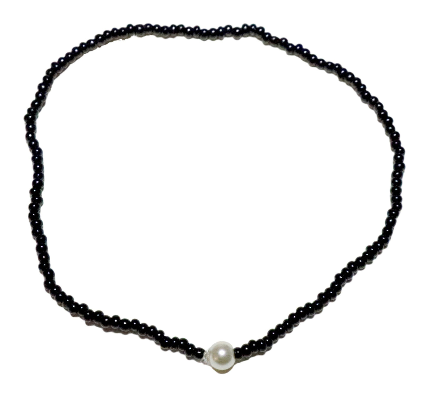 Domino Spot Black Tiny Seed Beads and Pearl Dot White and Black Glass Bracelet - Monkeysmojo