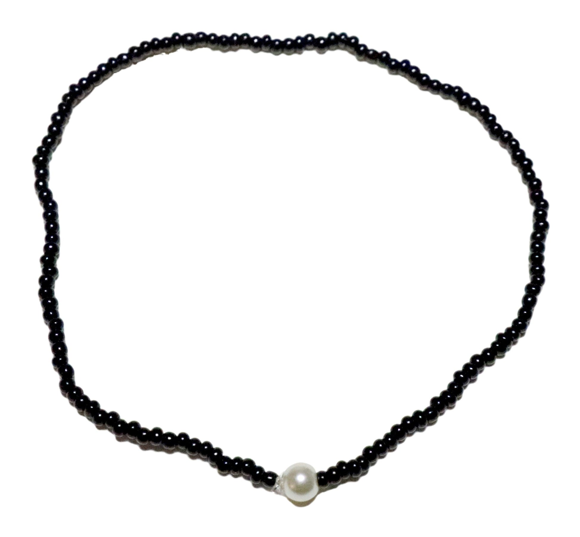 Domino Spot Black Tiny Seed Beads and Pearl Dot White and Black Glass Bracelet - Monkeysmojo