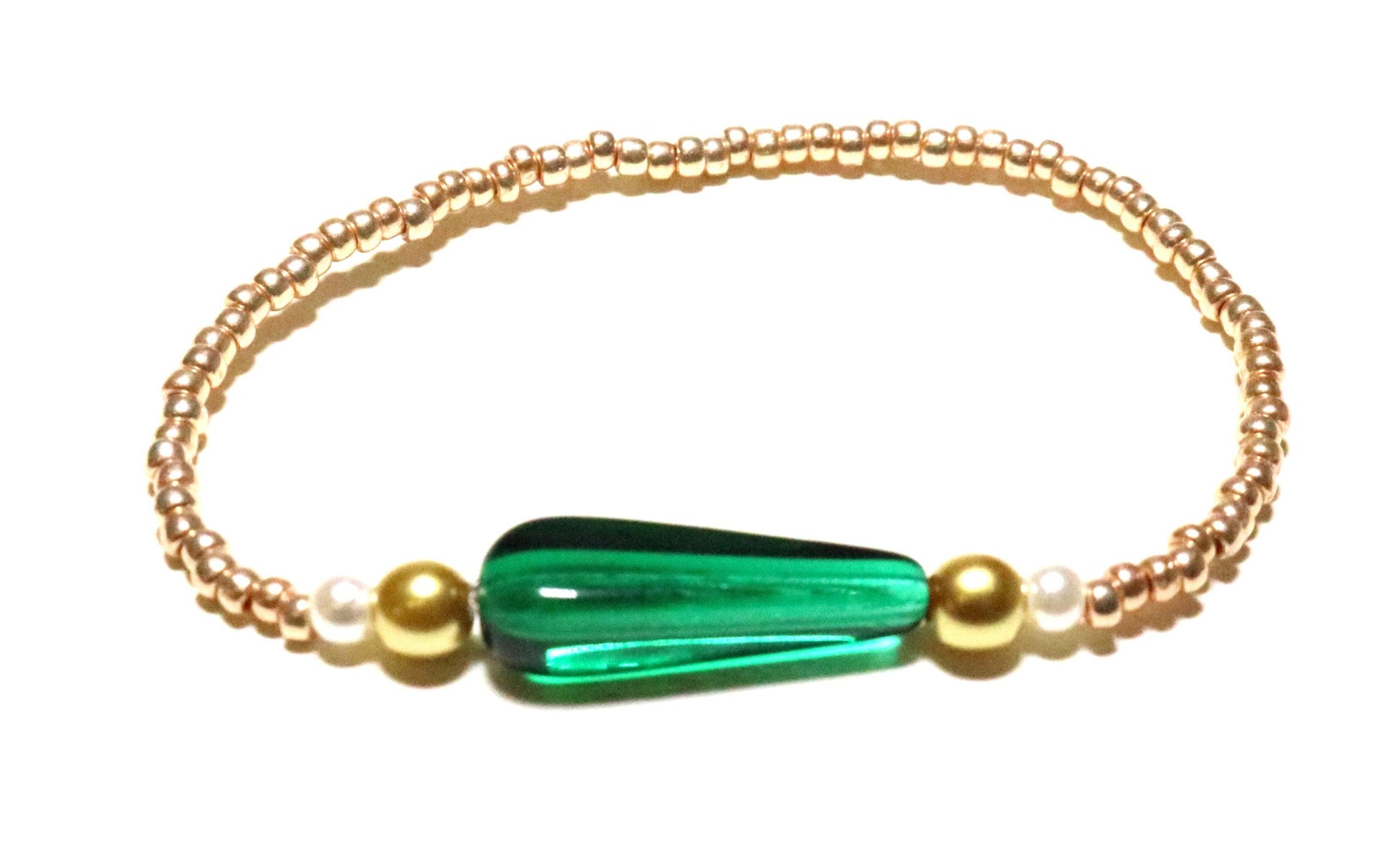 Luck of the Irish Leprechaun Tear Drop Rose Gold, Dark Green, & White Bracelet - Monkeysmojo