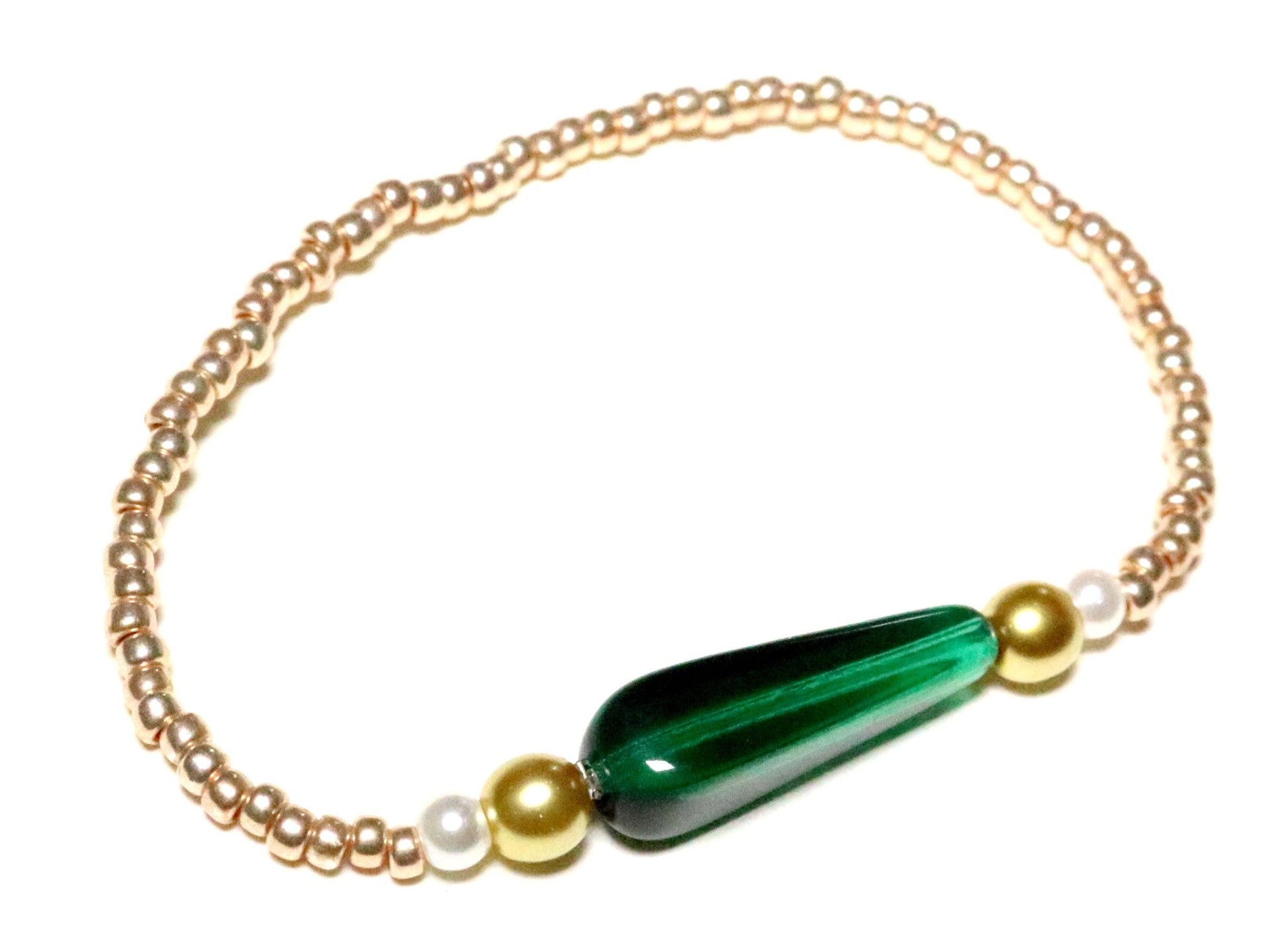 Luck of the Irish Leprechaun Tear Drop Rose Gold, Dark Green, & White Bracelet - Monkeysmojo