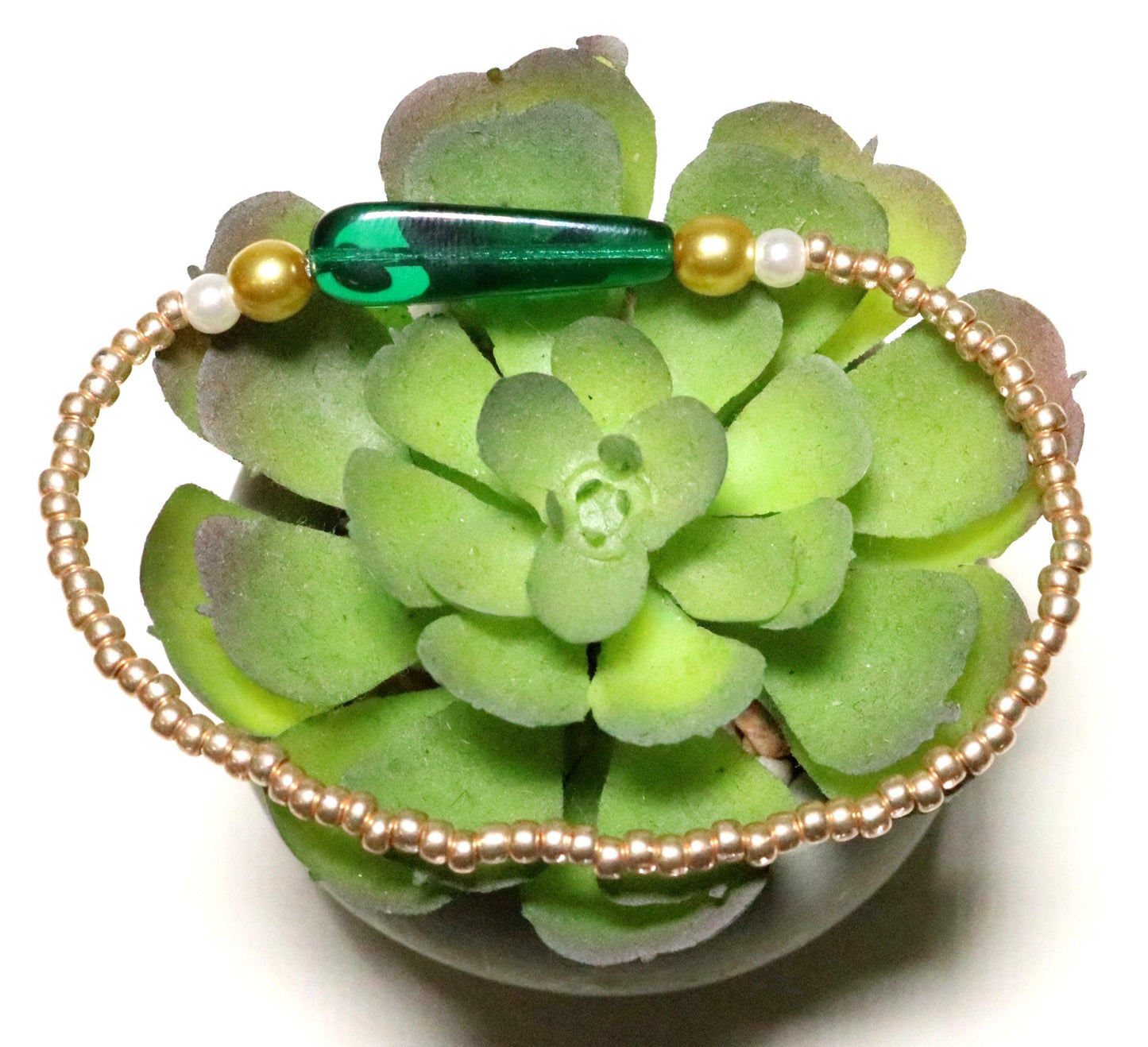 Luck of the Irish Leprechaun Tear Drop Rose Gold, Dark Green, & White Bracelet - Monkeysmojo