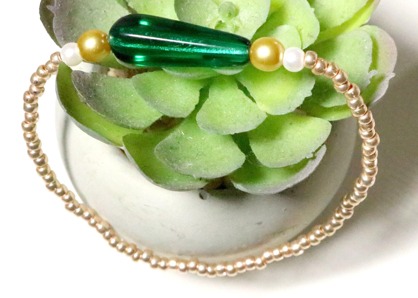 Luck of the Irish Leprechaun Tear Drop Rose Gold, Dark Green, & White Bracelet - Monkeysmojo