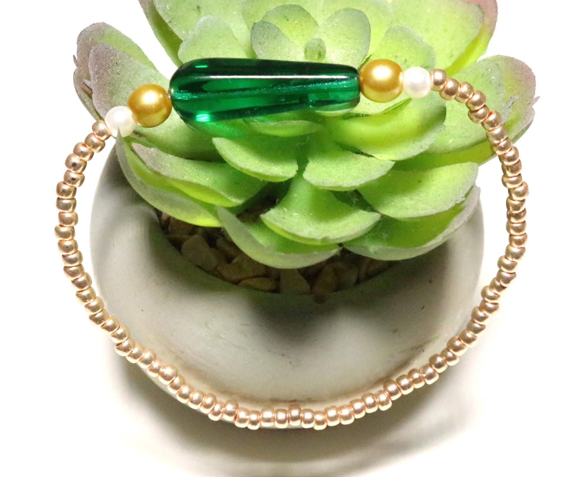 Luck of the Irish Leprechaun Tear Drop Rose Gold, Dark Green, & White Bracelet - Monkeysmojo