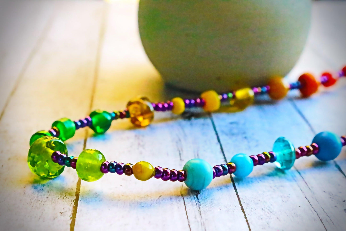 All the Colors Lead to the Heart Women's Rainbow Glass Bead Necklace - Monkeysmojo