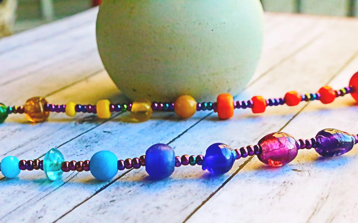 All the Colors Lead to the Heart Women's Rainbow Glass Bead Necklace - Monkeysmojo