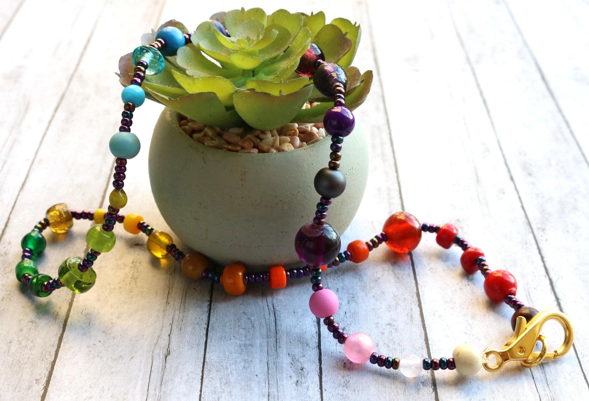 All the Colors Lead to the Heart Women's Rainbow Glass Bead Necklace - Monkeysmojo