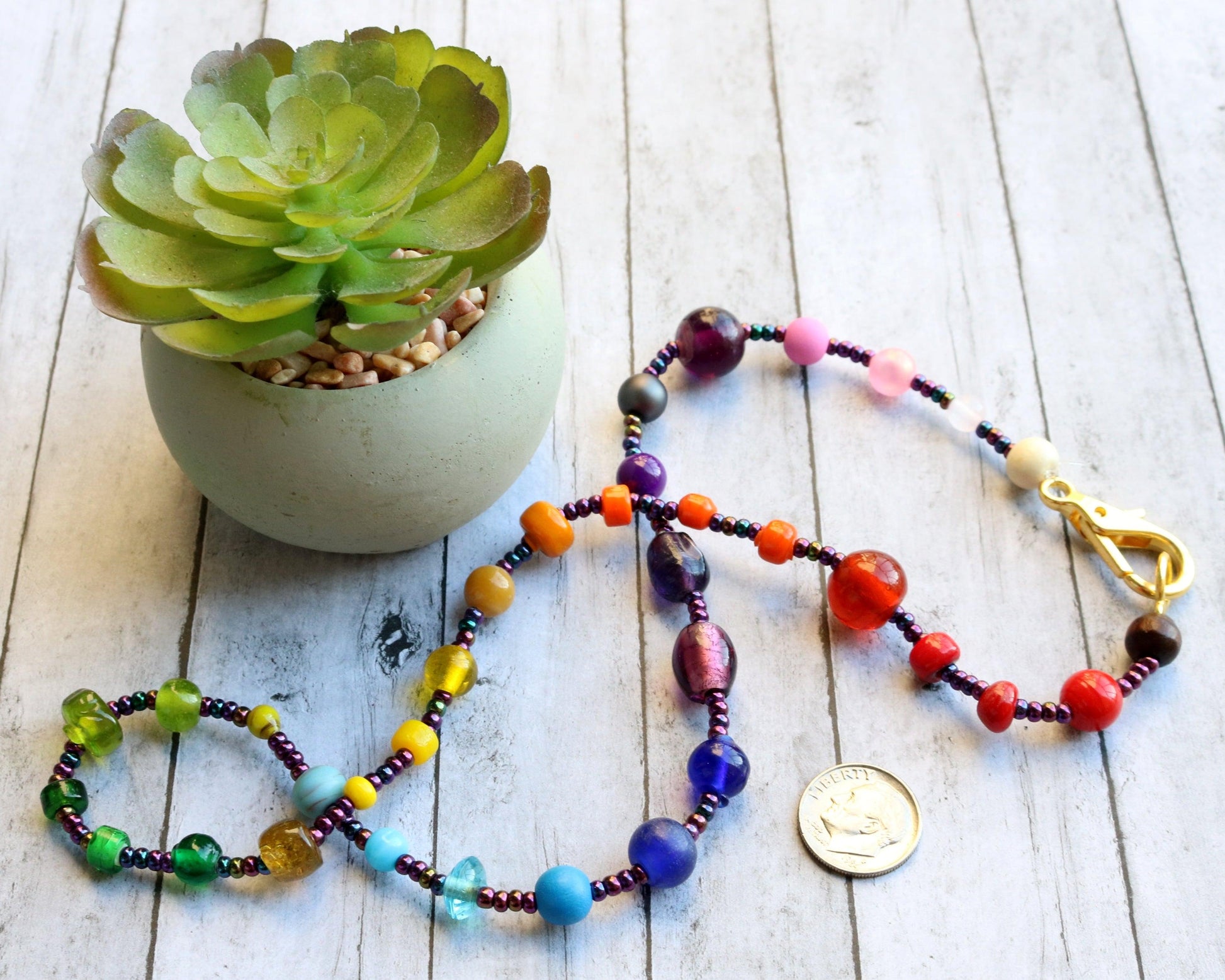 All the Colors Lead to the Heart Women's Rainbow Glass Bead Necklace - Monkeysmojo