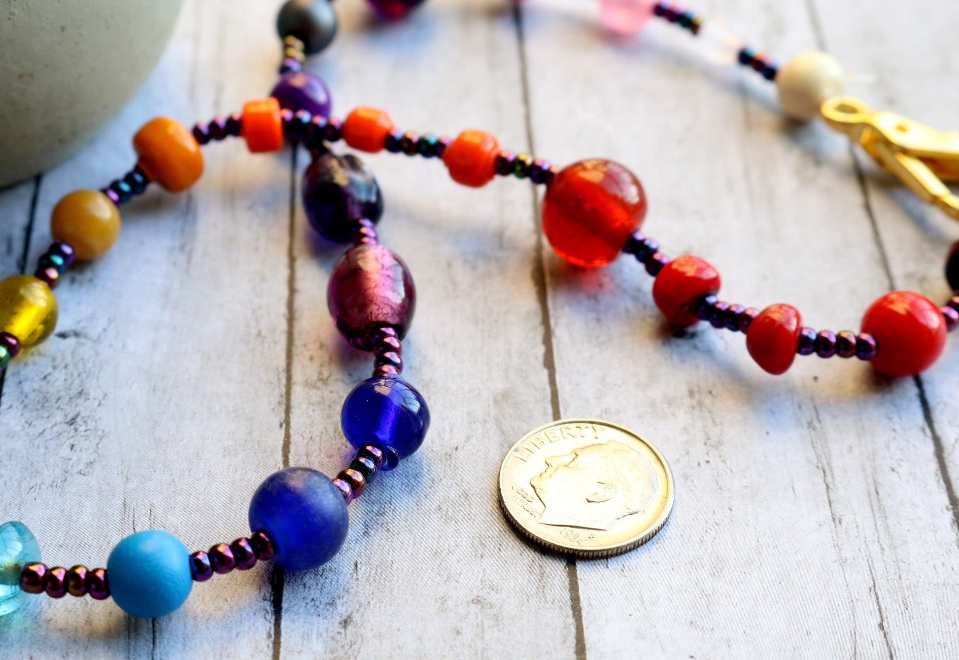 All the Colors Lead to the Heart Women's Rainbow Glass Bead Necklace - Monkeysmojo