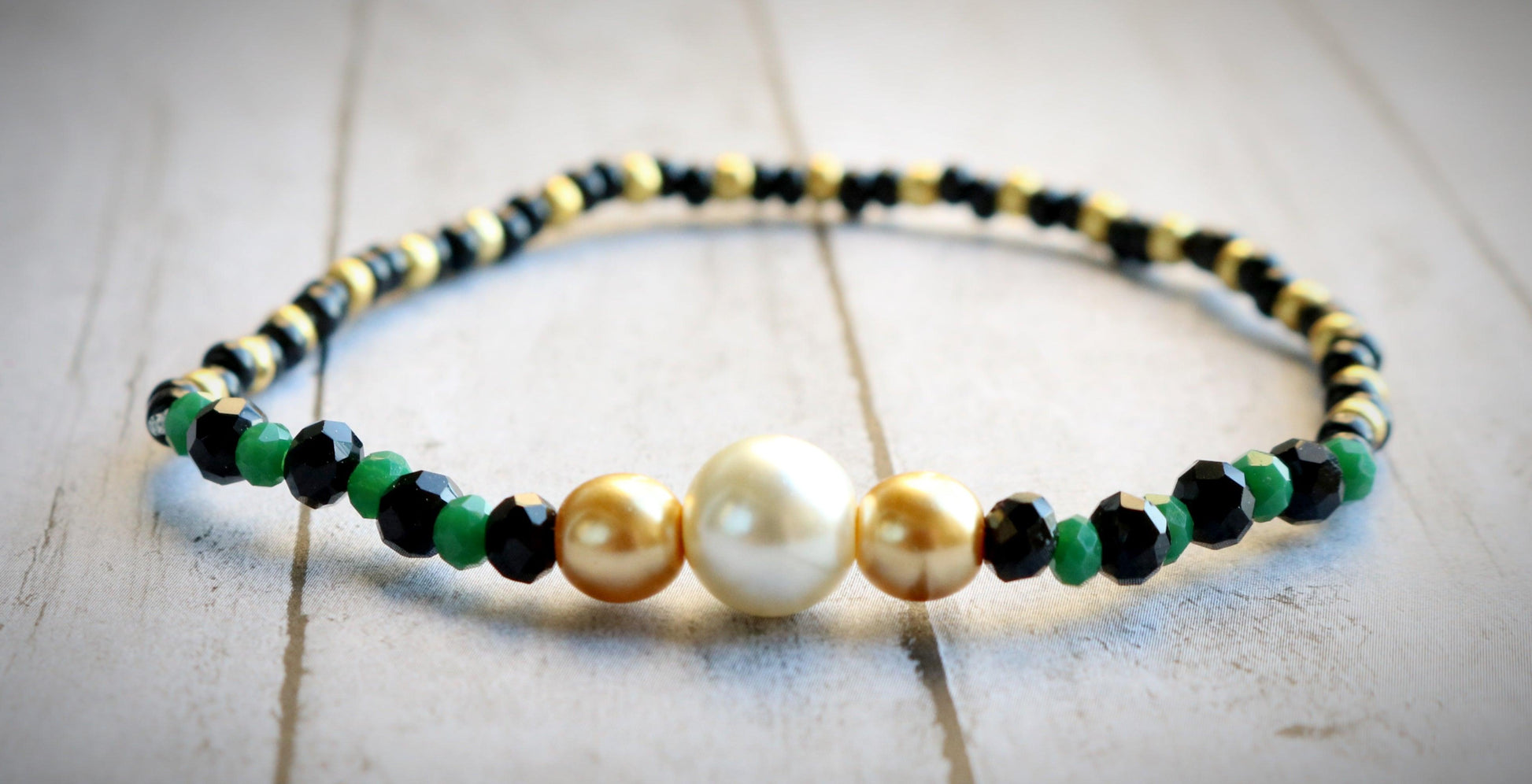 White Pearl Golden Serpent Black and Green Scales Women's Bracelet - Monkeysmojo