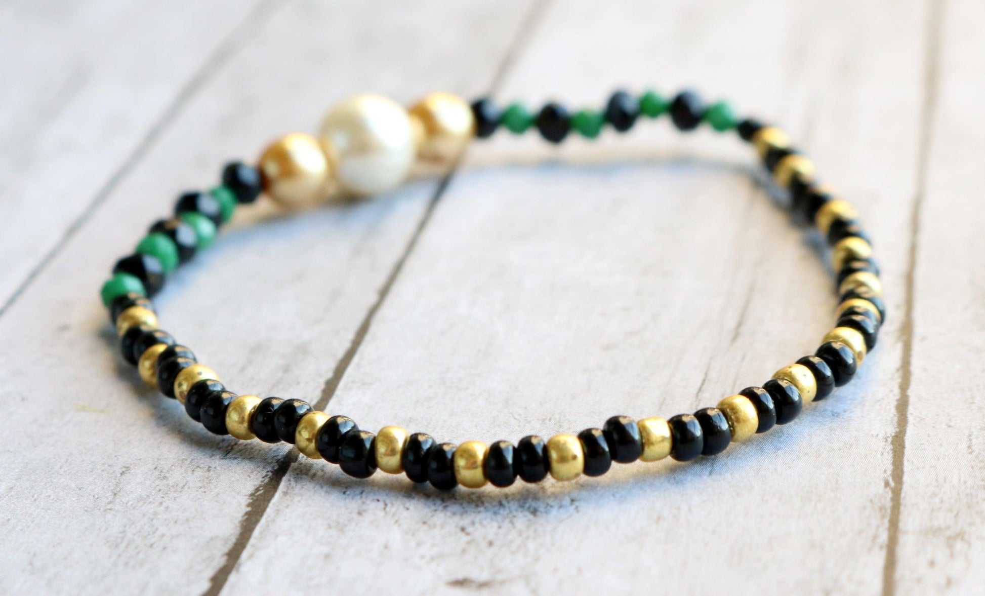 White Pearl Golden Serpent Black and Green Scales Women's Bracelet - Monkeysmojo