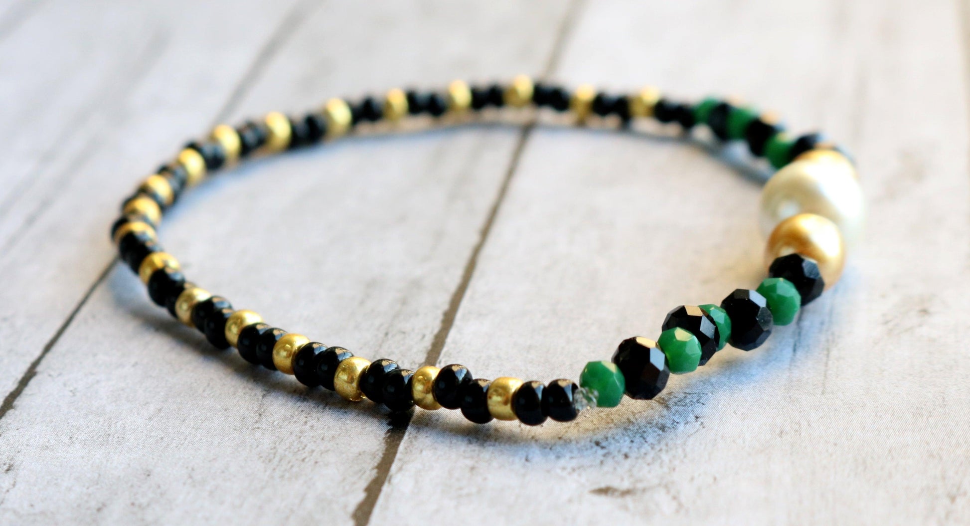 White Pearl Golden Serpent Black and Green Scales Women's Bracelet - Monkeysmojo