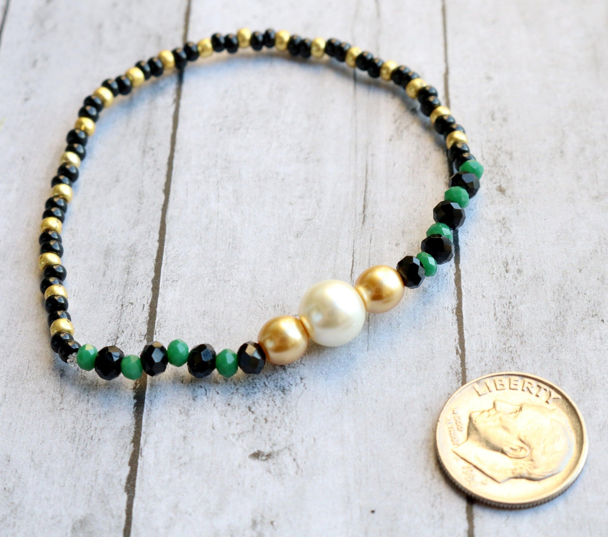 White Pearl Golden Serpent Black and Green Scales Women's Bracelet - Monkeysmojo