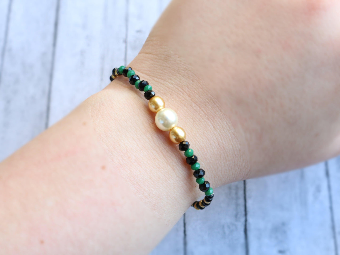 White Pearl Golden Serpent Black and Green Scales Women's Bracelet - Monkeysmojo