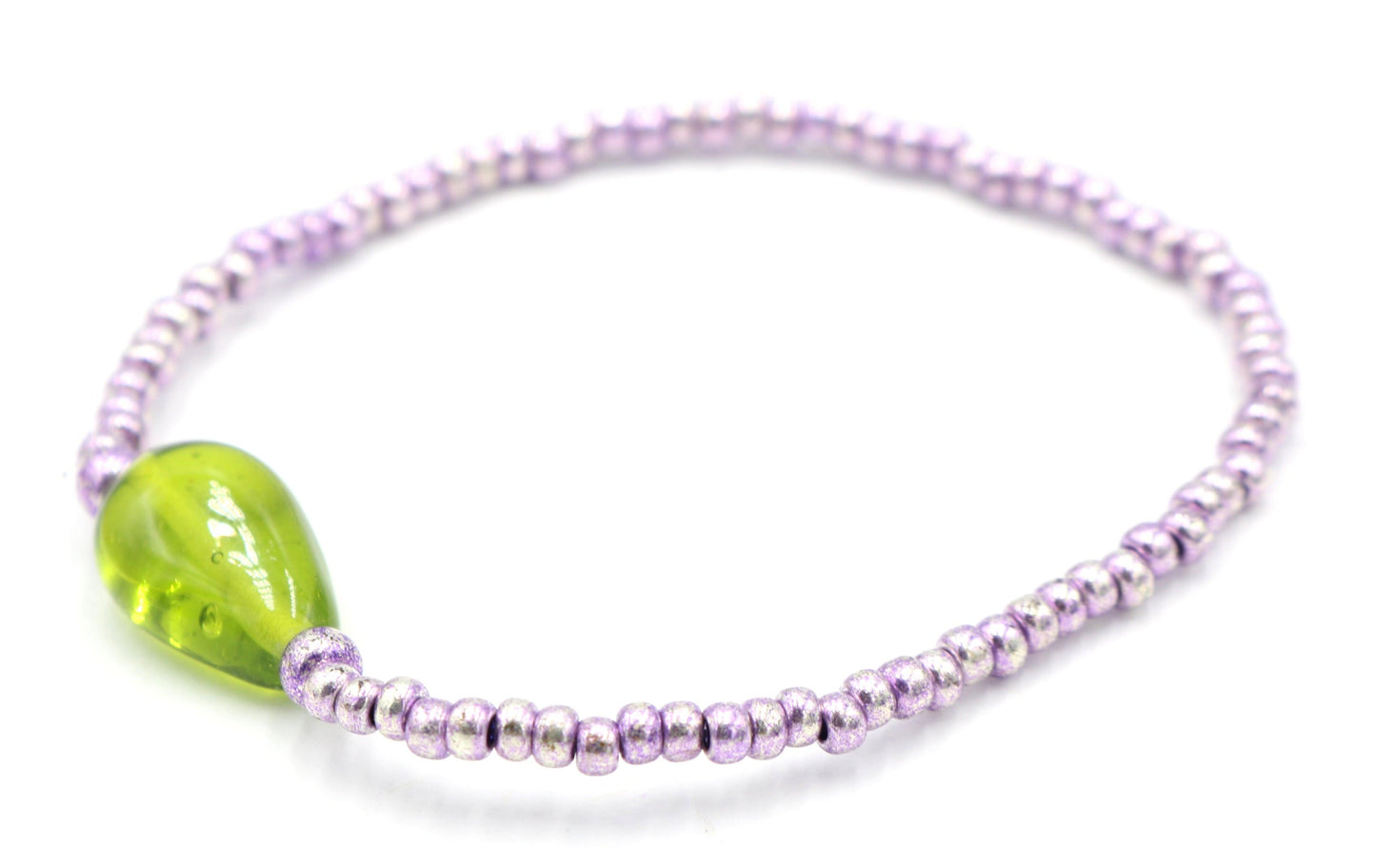 Lotus and the Leaf - Metallic Purple and Bright Green Glass Women's Stretch Bracelet - Monkeysmojo