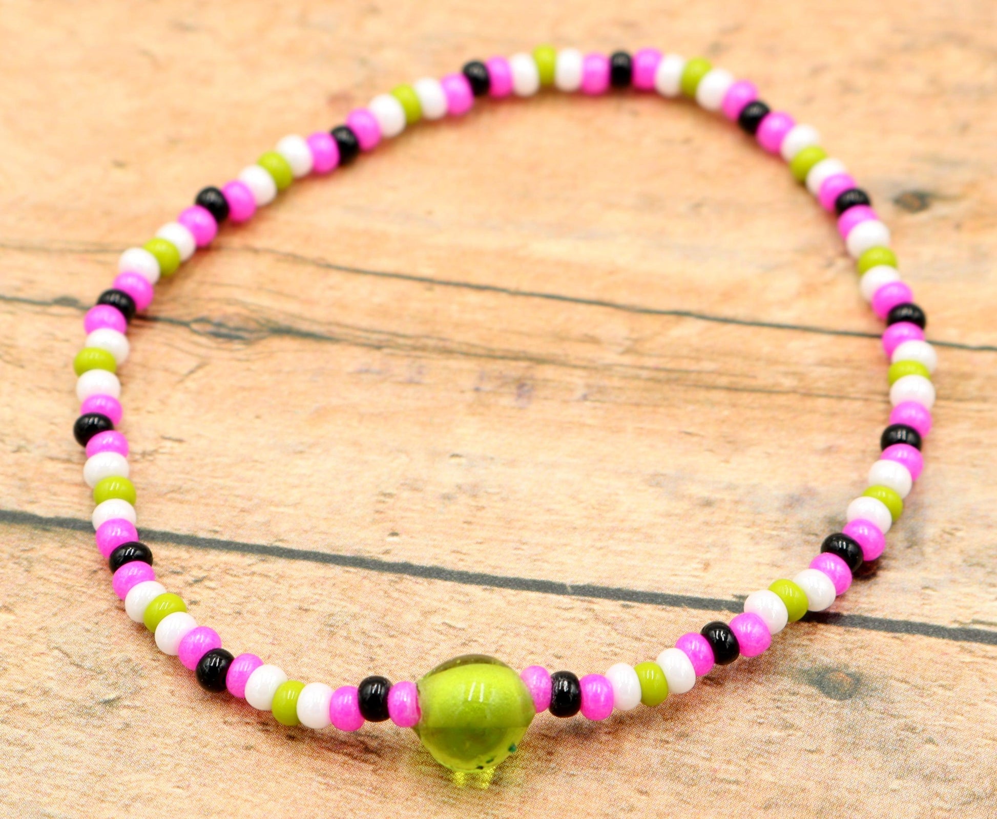 Sweet Like Watermelon Summer Pink, Green, and Black Glass Women's Bracelet - Monkeysmojo