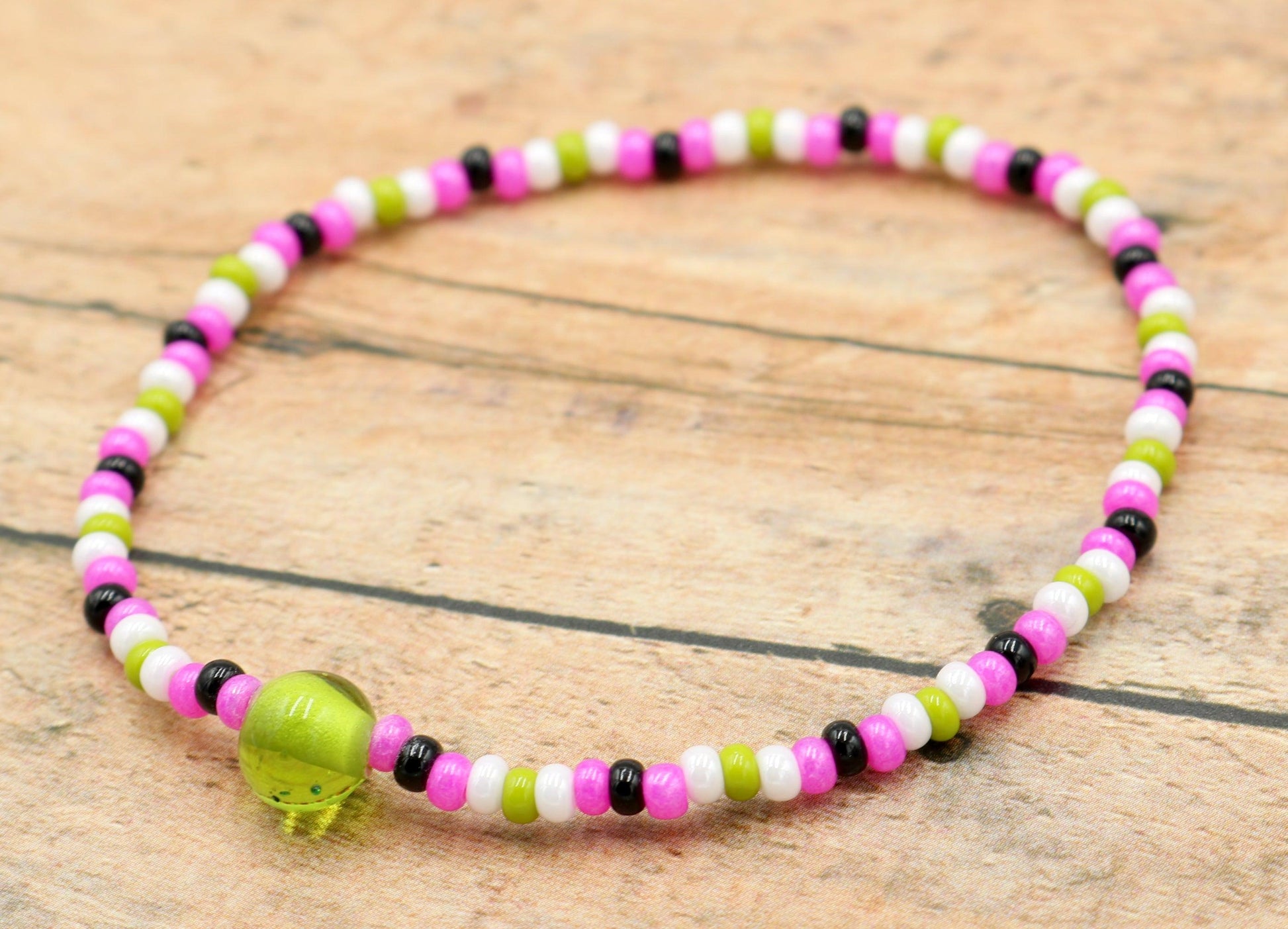 Sweet Like Watermelon Summer Pink, Green, and Black Glass Women's Bracelet - Monkeysmojo