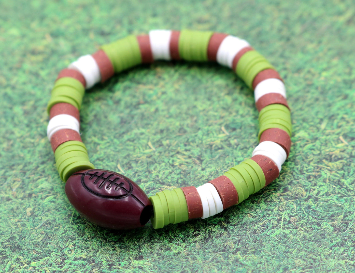 Youth Boy's American Football Themed Polymer Clay Trending Sports Themed Stretch Bracelet - Monkeysmojo