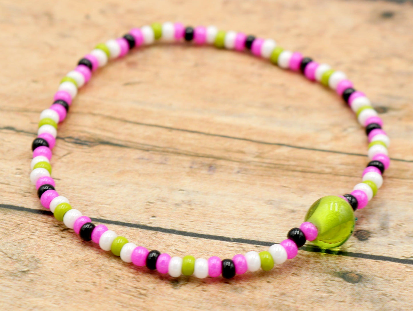 Sweet Like Watermelon Summer Pink, Green, and Black Glass Women's Bracelet - Monkeysmojo