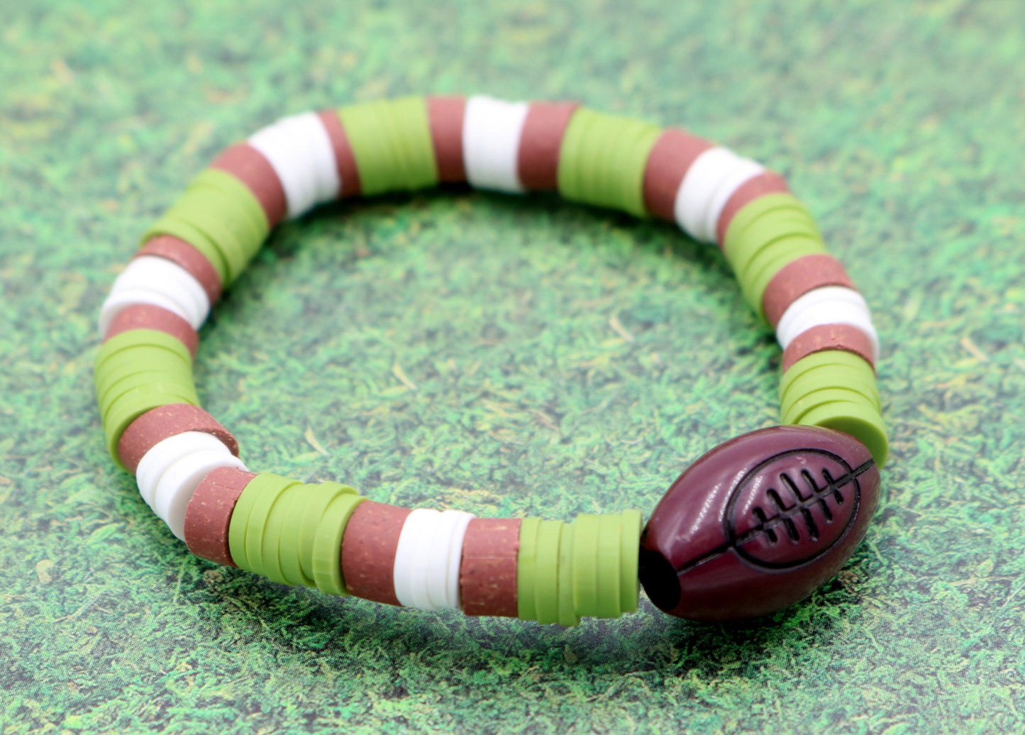 Youth Boy's American Football Themed Polymer Clay Trending Sports Themed Stretch Bracelet - Monkeysmojo