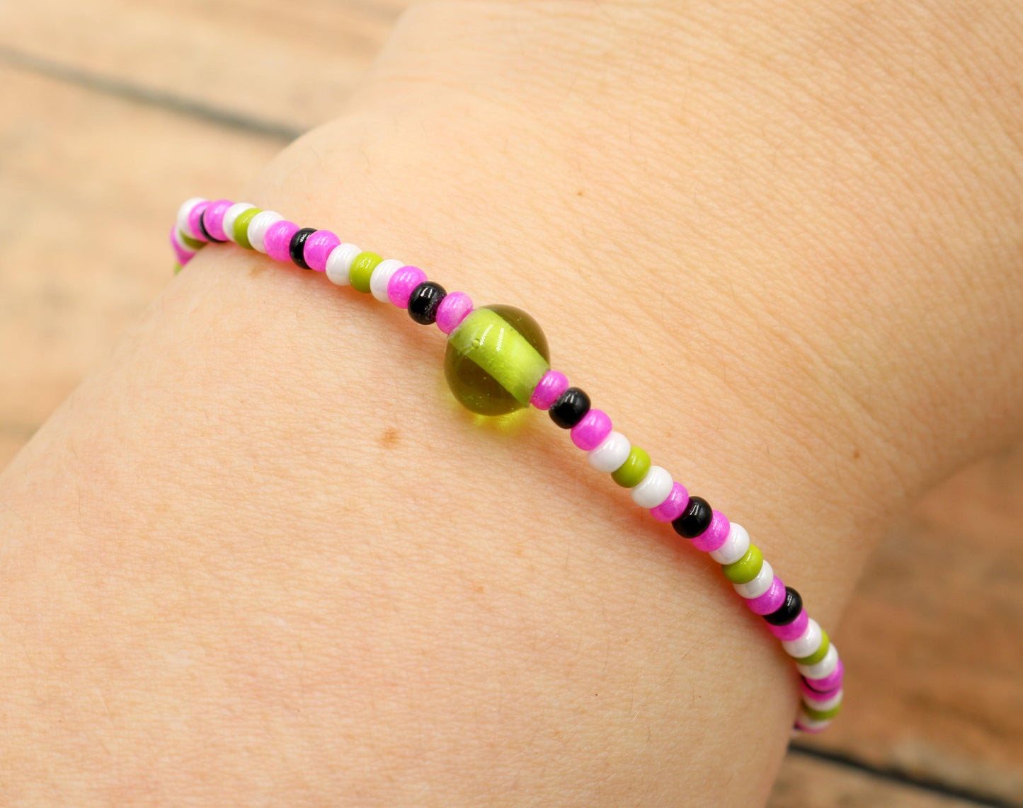 Sweet Like Watermelon Summer Pink, Green, and Black Glass Women's Bracelet - Monkeysmojo