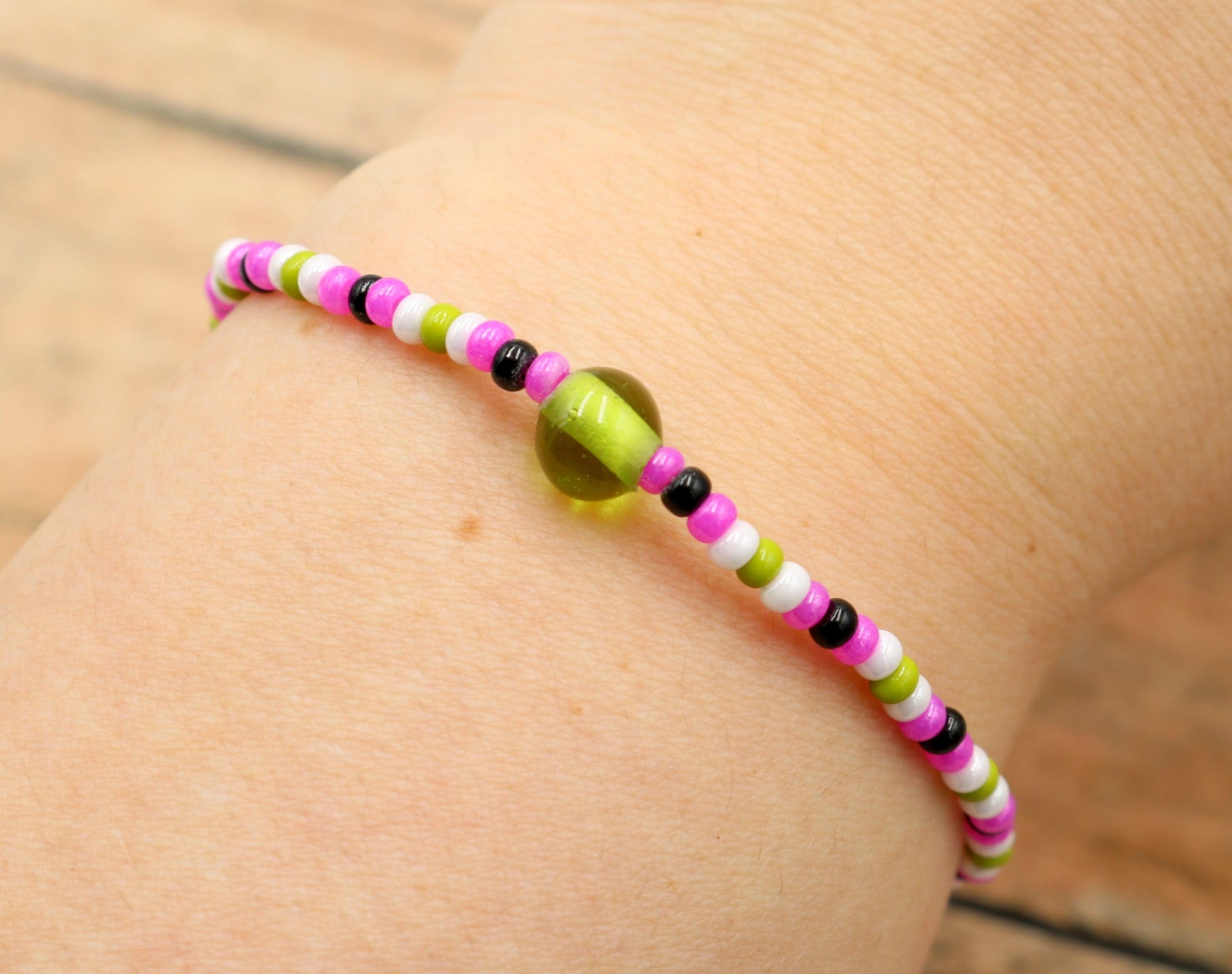 Sweet Like Watermelon Summer Pink, Green, and Black Glass Women's Bracelet - Monkeysmojo