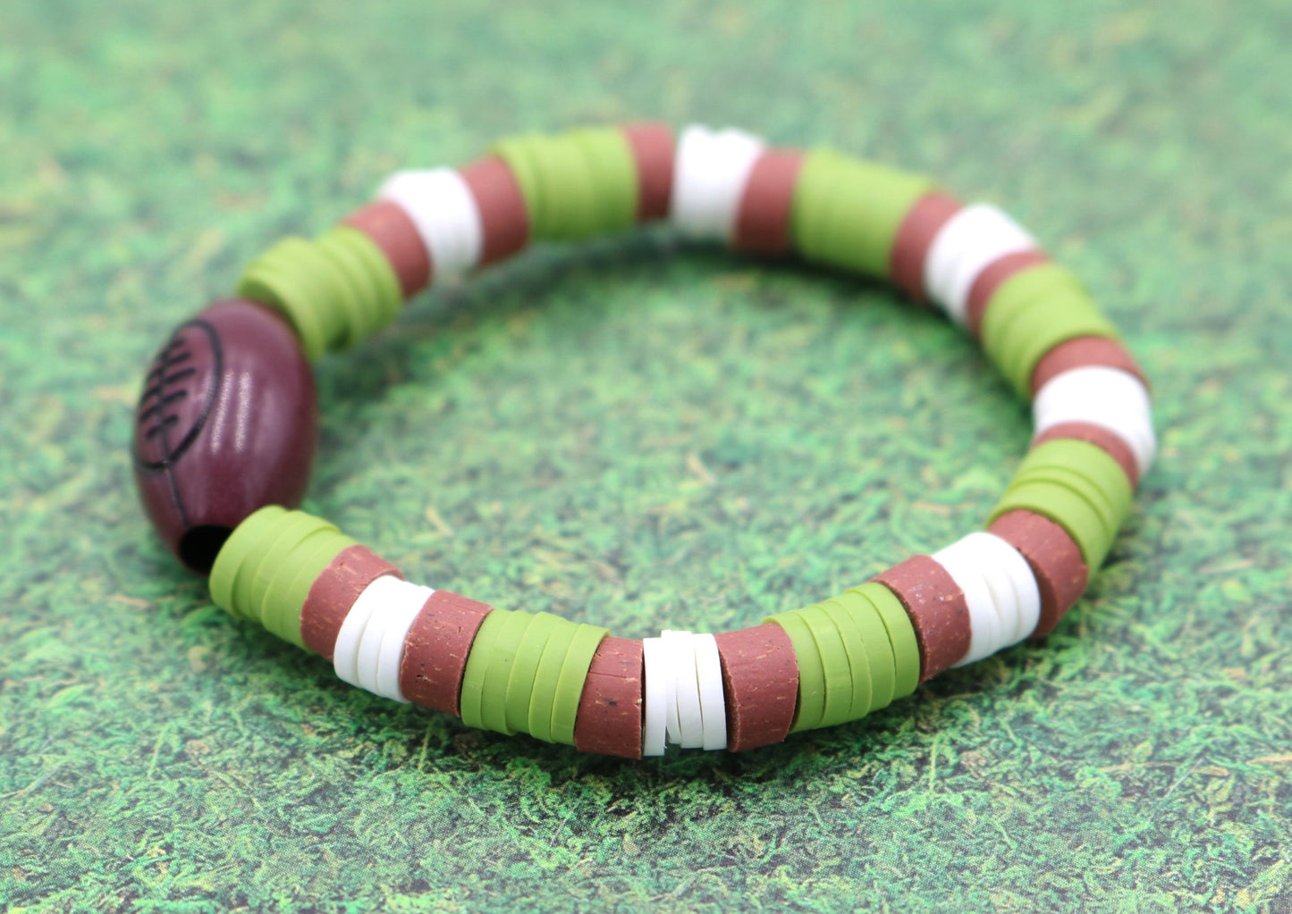 Youth Boy's American Football Themed Polymer Clay Trending Sports Themed Stretch Bracelet - Monkeysmojo