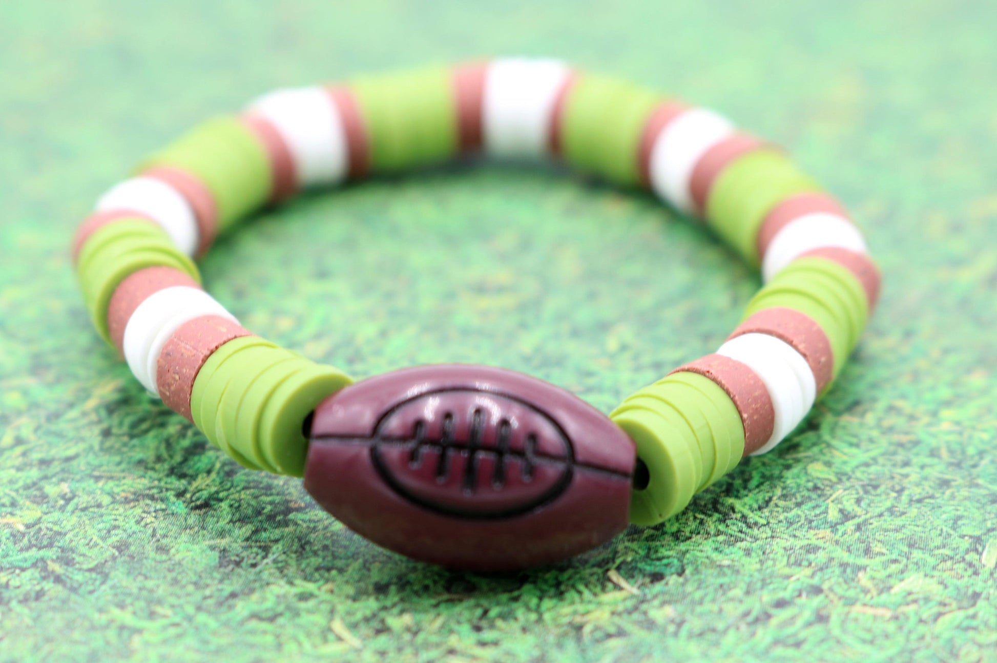 Youth Boy's American Football Themed Polymer Clay Trending Sports Themed Stretch Bracelet - Monkeysmojo