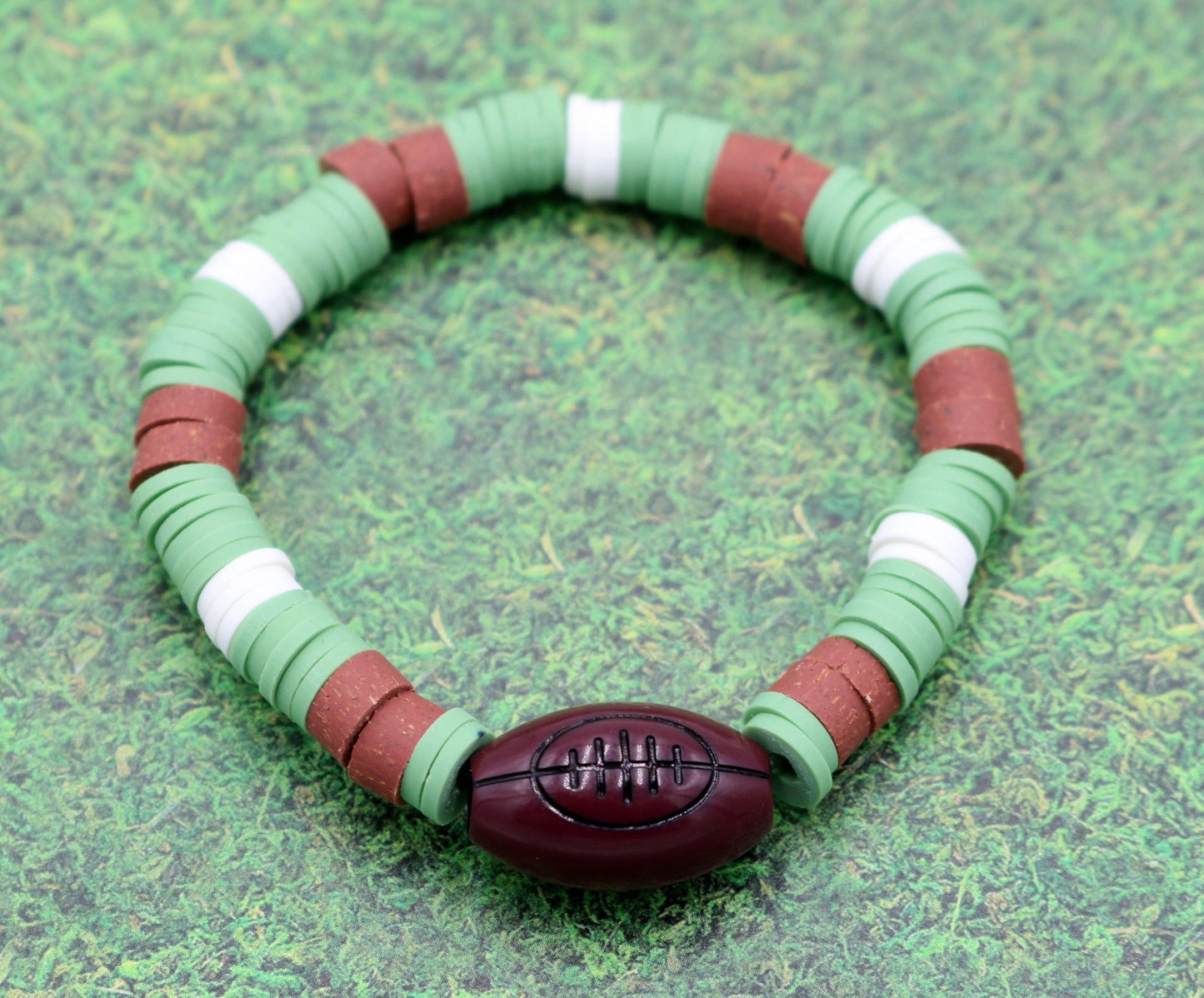 Youth Boy's American Football Themed Polymer Clay Trending Sports Themed Stretch Bracelet - Lets Play! - Monkeysmojo