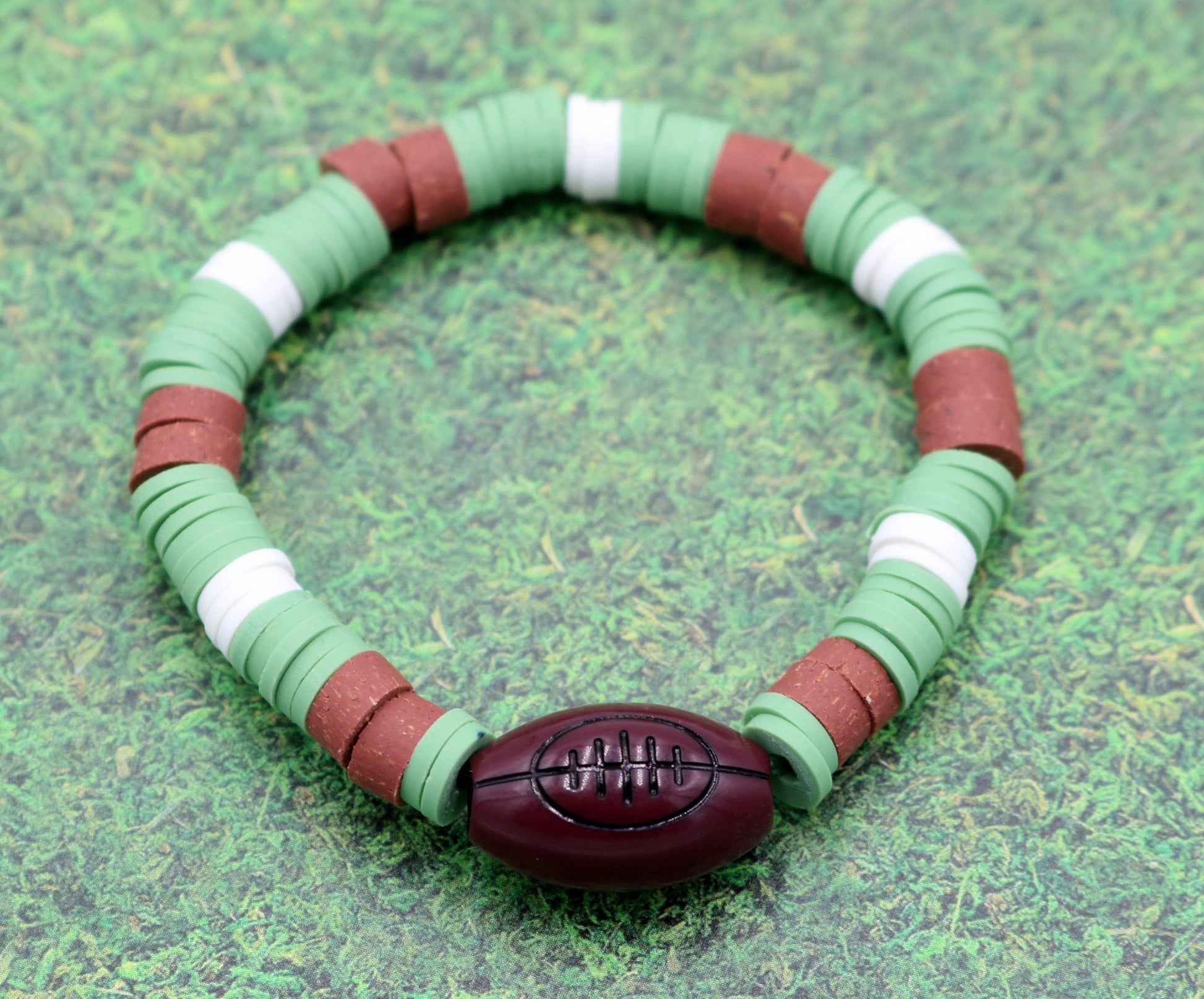 Youth Boy's American Football Themed Polymer Clay Trending Sports Themed Stretch Bracelet - Lets Play! - Monkeysmojo