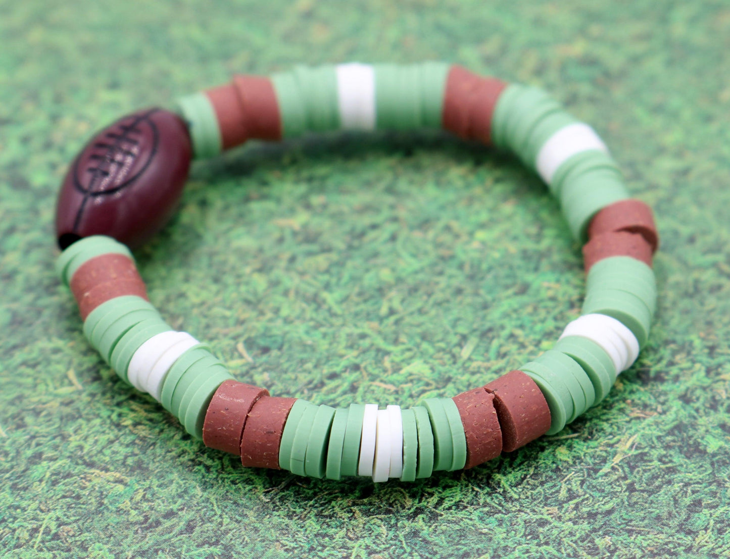 Youth Boy's American Football Themed Polymer Clay Trending Sports Themed Stretch Bracelet - Lets Play! - Monkeysmojo