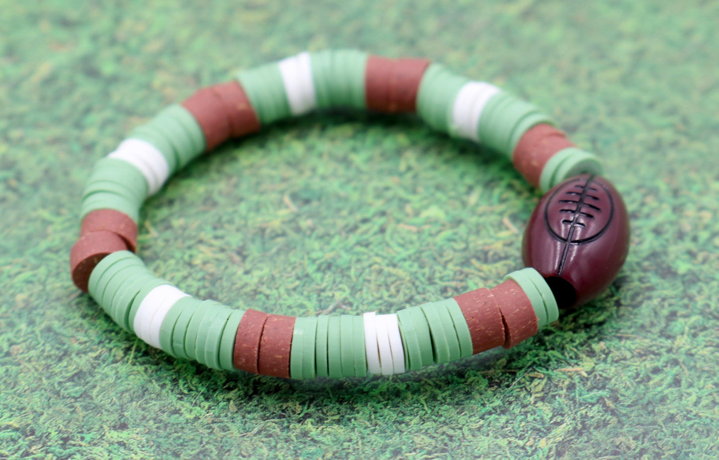 Youth Boy's American Football Themed Polymer Clay Trending Sports Themed Stretch Bracelet - Lets Play! - Monkeysmojo