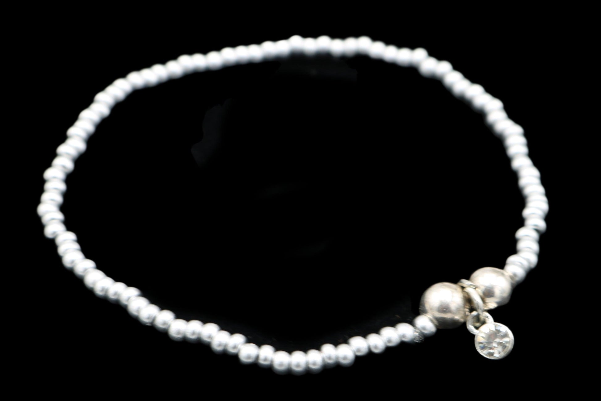 Shine On You Silver Baby CZ Sparkle Charm with Metallic Silver Glass Beads Bracelet - Monkeysmojo