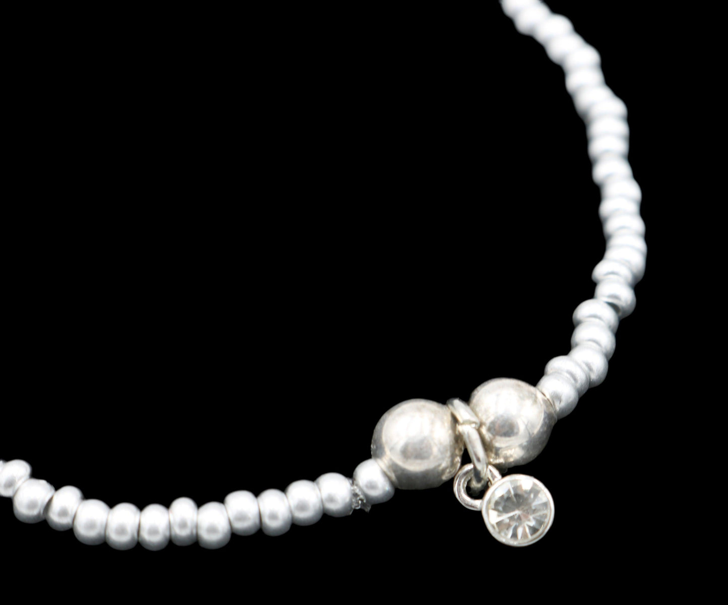 Shine On You Silver Baby CZ Sparkle Charm with Metallic Silver Glass Beads Bracelet - Monkeysmojo