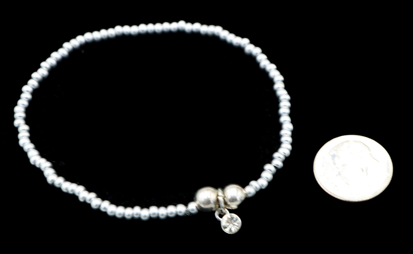 Shine On You Silver Baby CZ Sparkle Charm with Metallic Silver Glass Beads Bracelet - Monkeysmojo