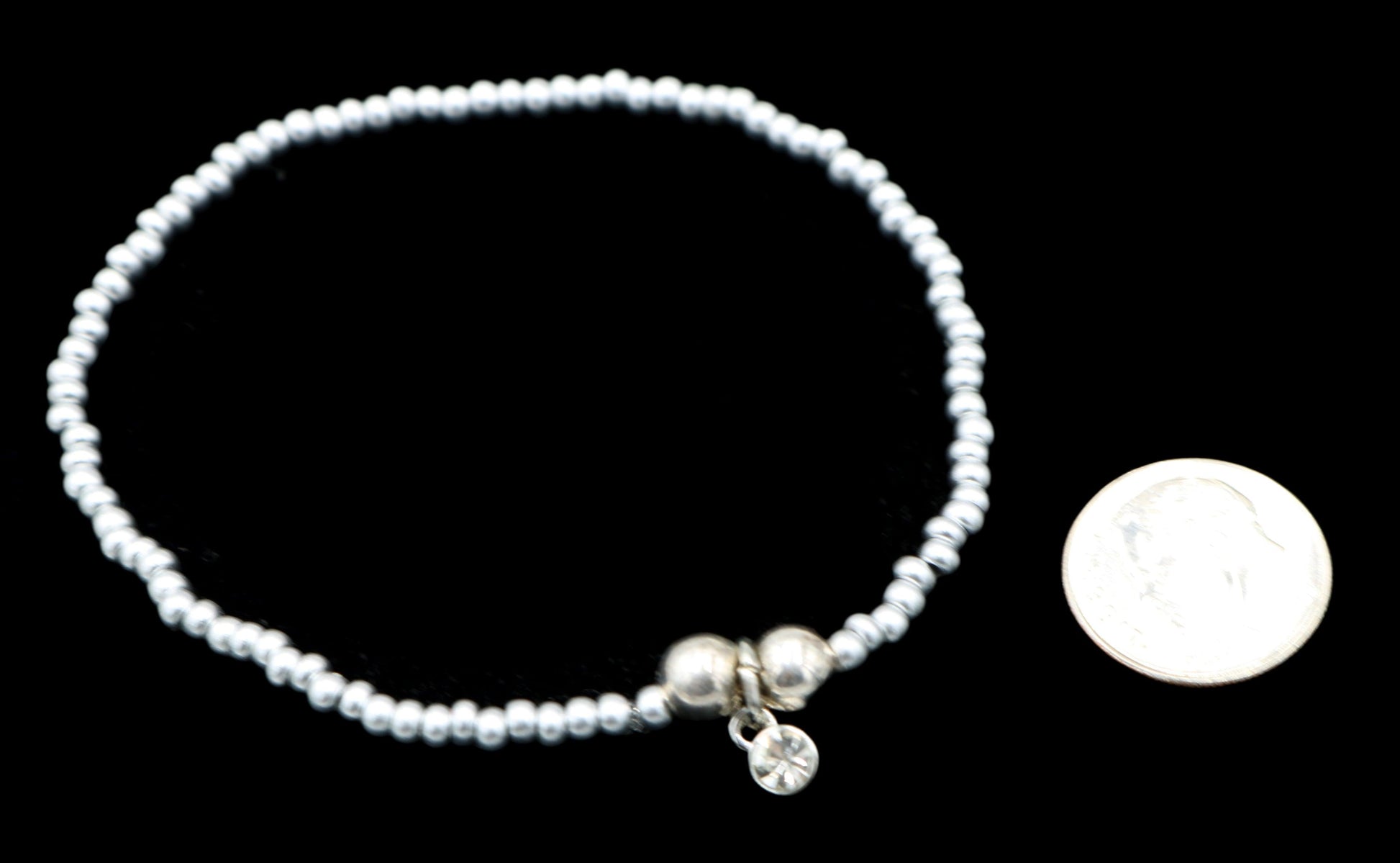 Shine On You Silver Baby CZ Sparkle Charm with Metallic Silver Glass Beads Bracelet - Monkeysmojo