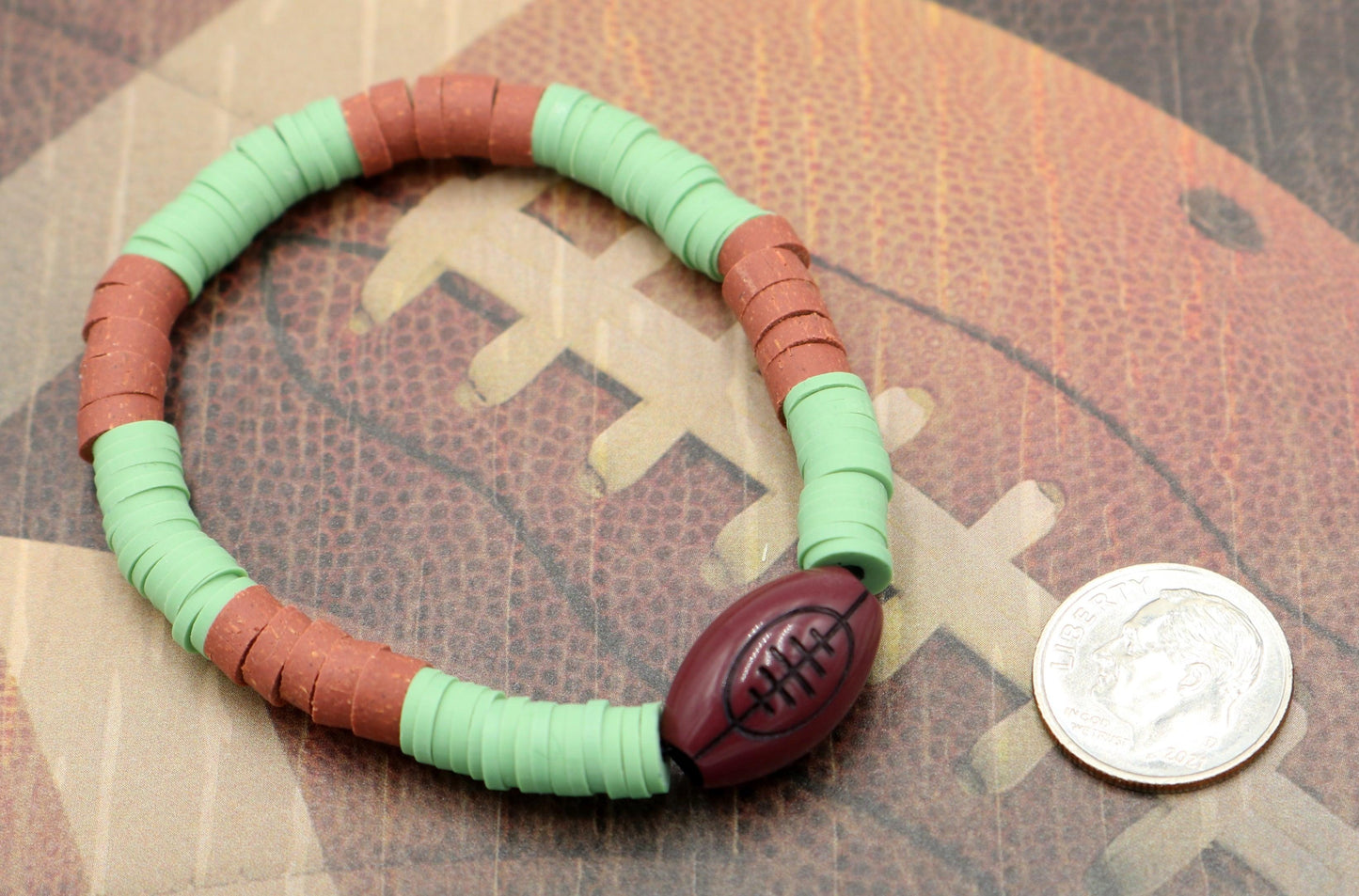 Youth Boy's American Football Themed Polymer Clay Trending Sports Themed Stretch Bracelet Lets Play Ball! - Monkeysmojo