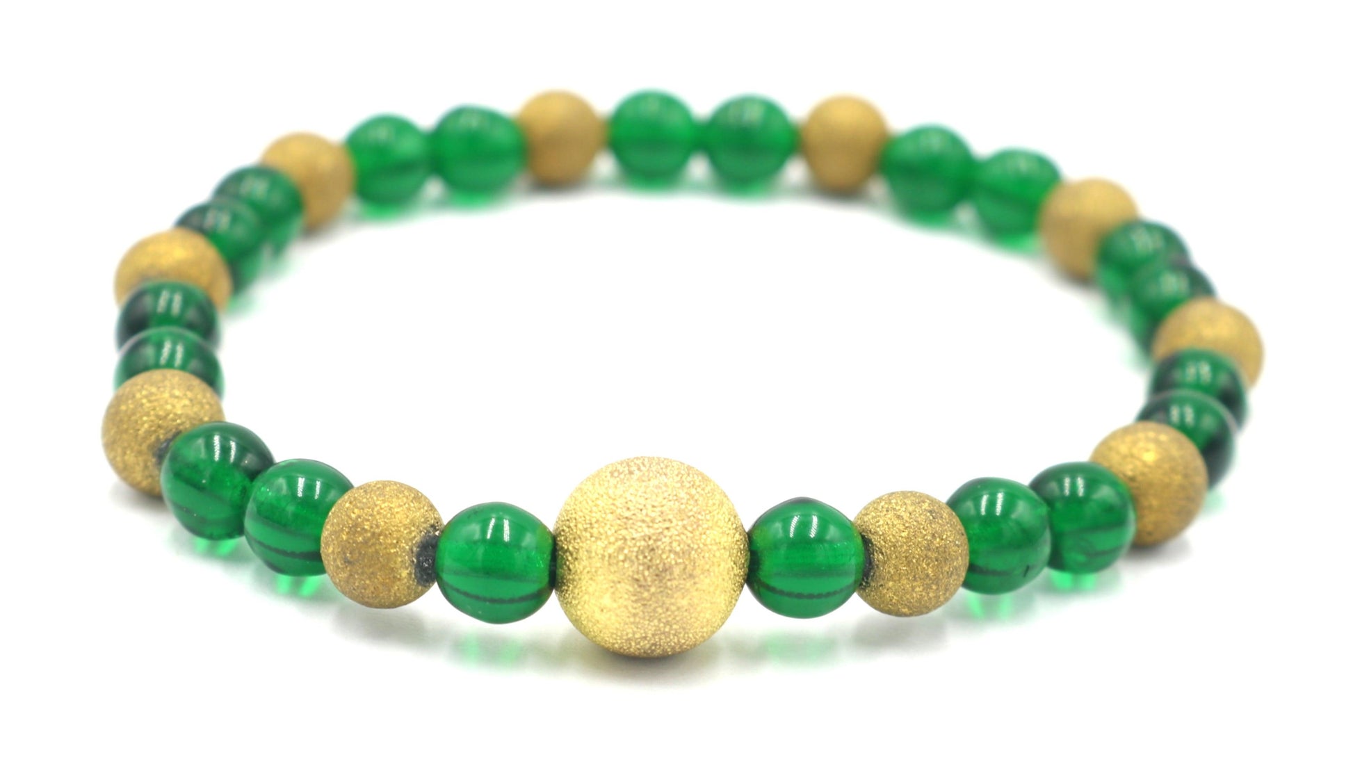 Hand Blown Dark Green and Yellow Gold Sandblasted Glass Women's Bracelet - Monkeysmojo
