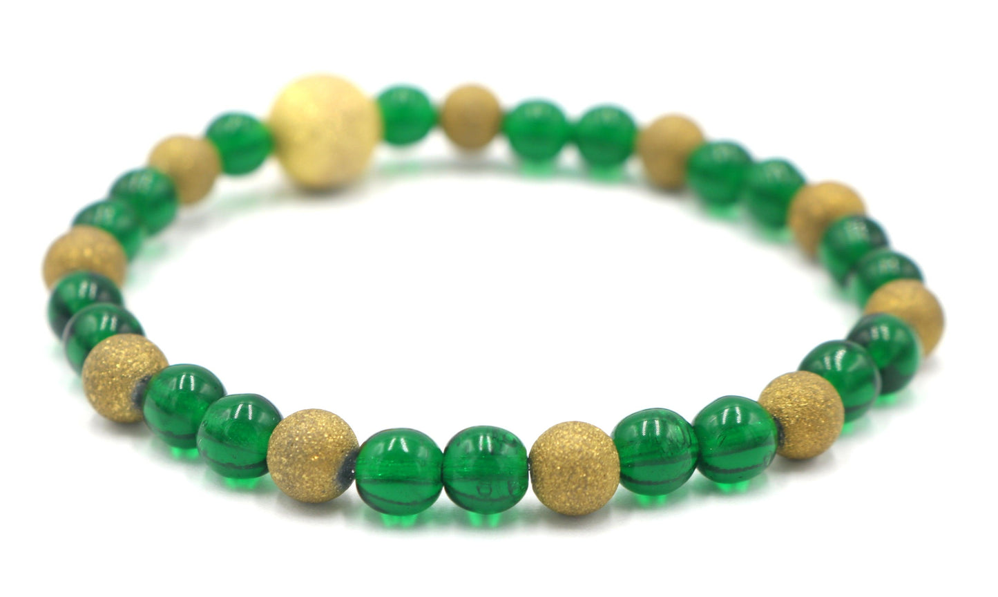 Hand Blown Dark Green and Yellow Gold Sandblasted Glass Women's Bracelet - Monkeysmojo